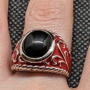 Sterling and enamel ring goth